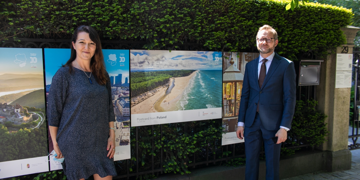 Dyrektor ZOPOT Bruksela Dominika Szulc i Chargé d'affaires Polski w Brukseli Paweł Stasikowski