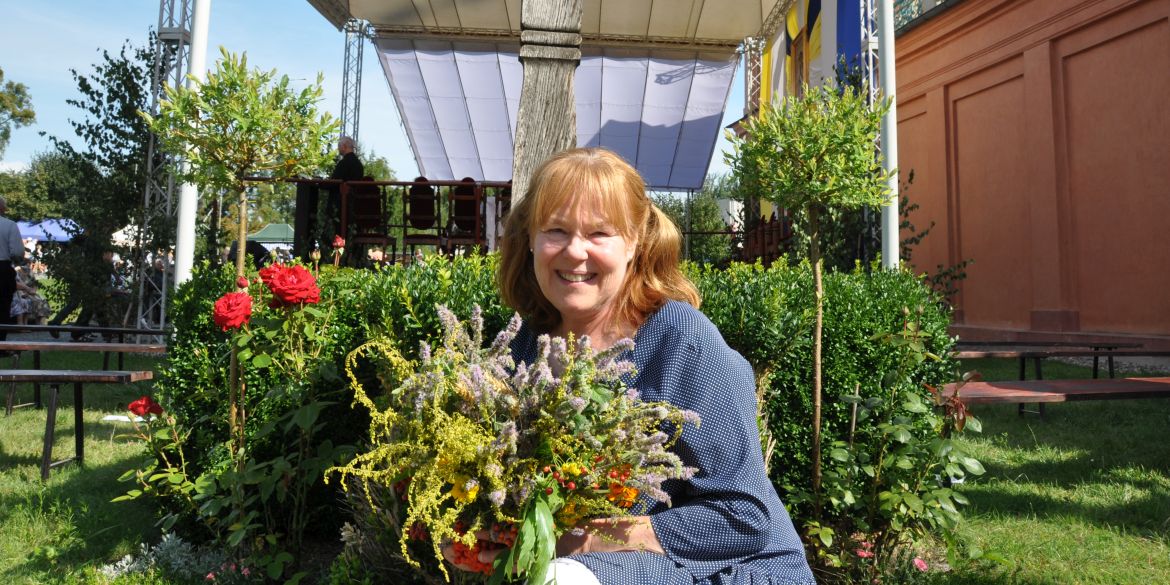 Journalist Ewa Biegstans during a visit to Święta Lipka